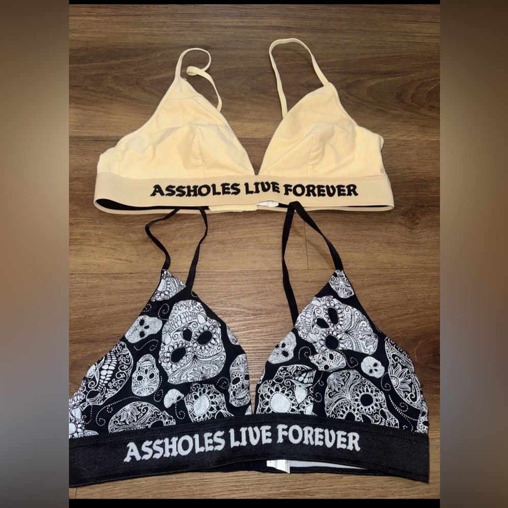 Set Of 2 As*holes Live Forever Women’s Mesh Triangle Bralette Size XL